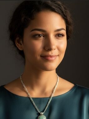 Silver Chain Necklace with Green Pendant - Women Jewelry